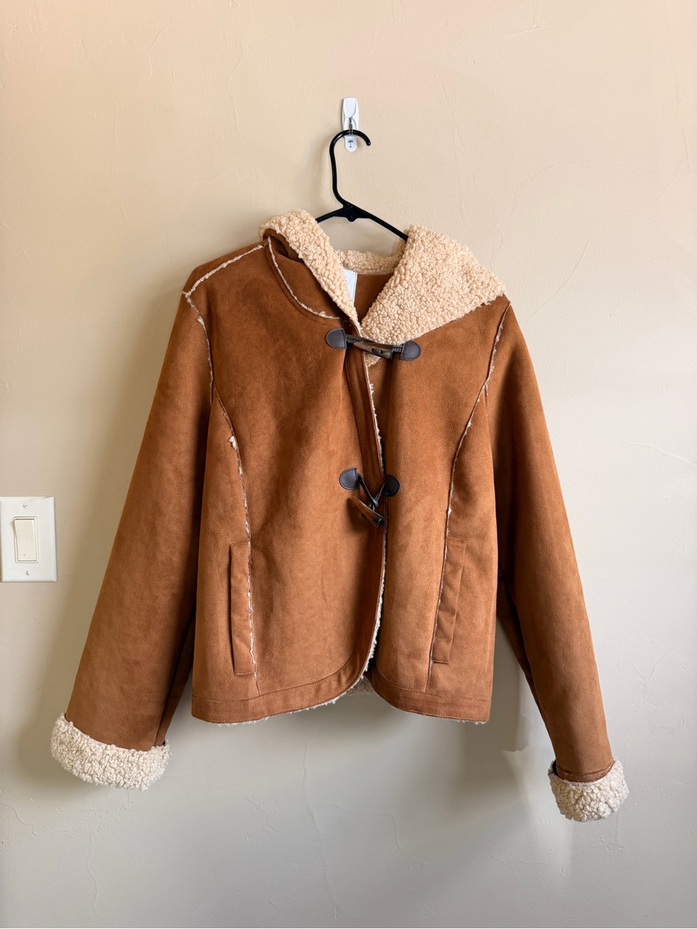 Anthropologie Chestnut Faux Suede Jacket with Cream Sherpa